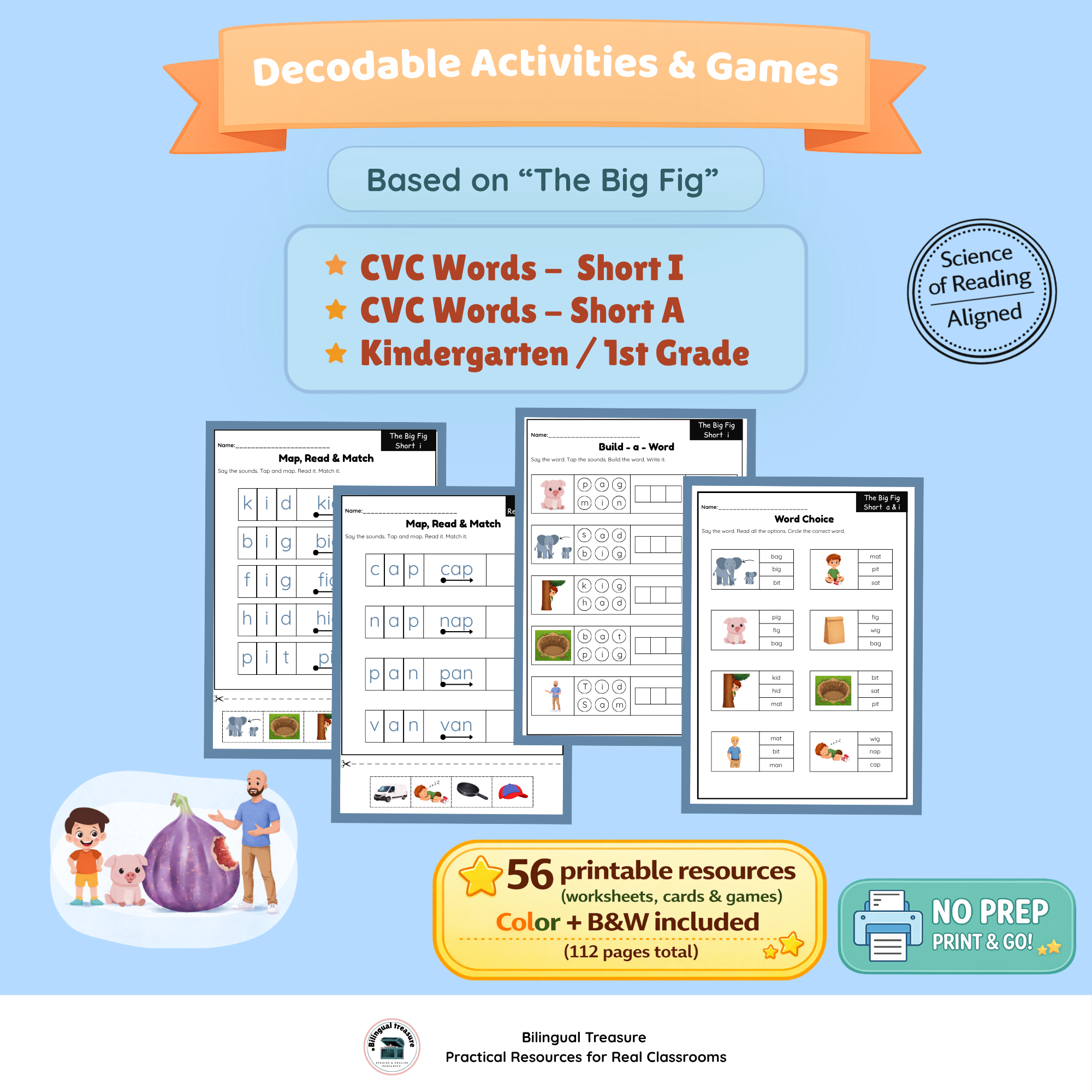 Short I CVC Activities | Short A Review | Phonics Worksheets & Games | k -1