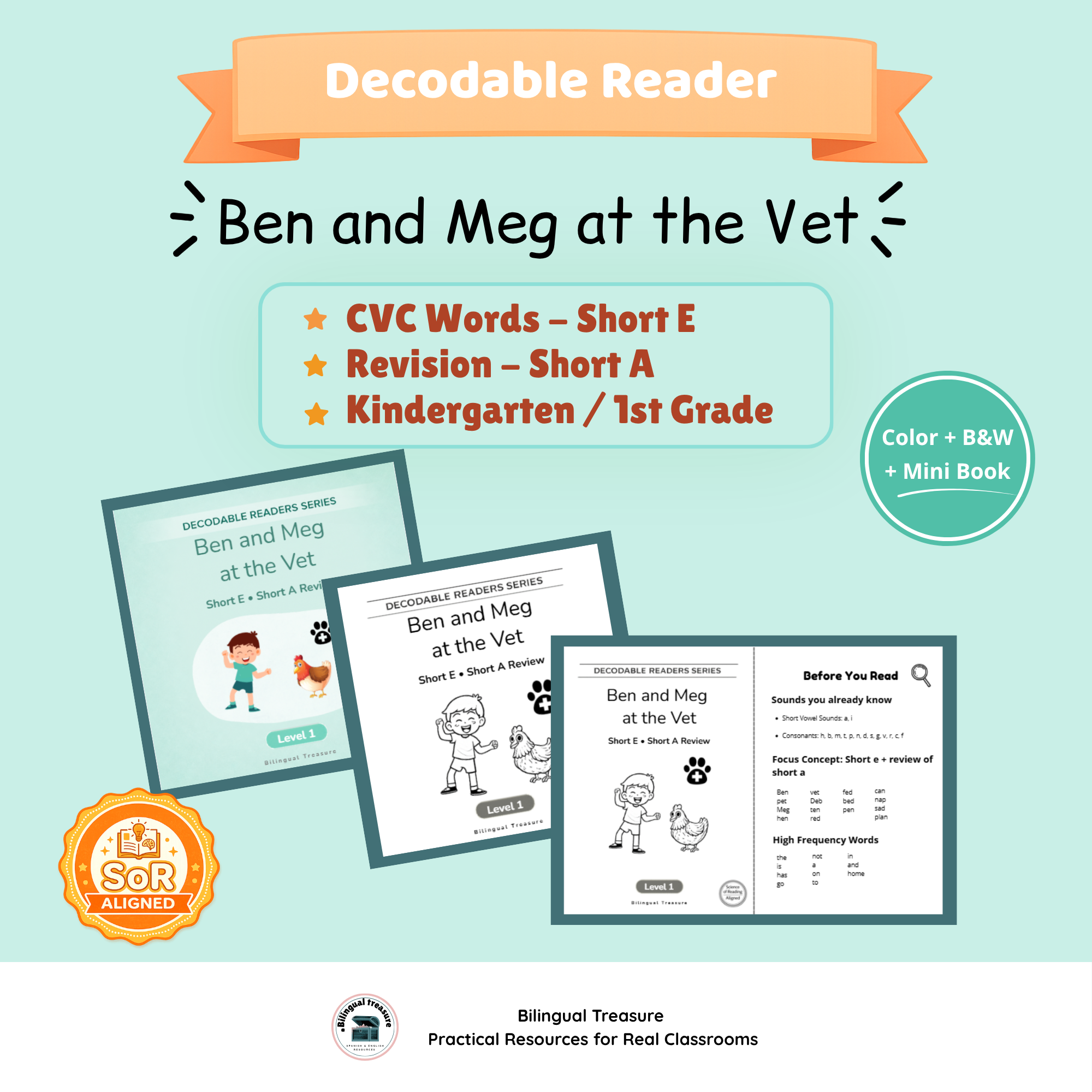 Decodable Reader Short E | Revision Short A | CVC Words Phonics Story | K - 1 | Sor Aligned