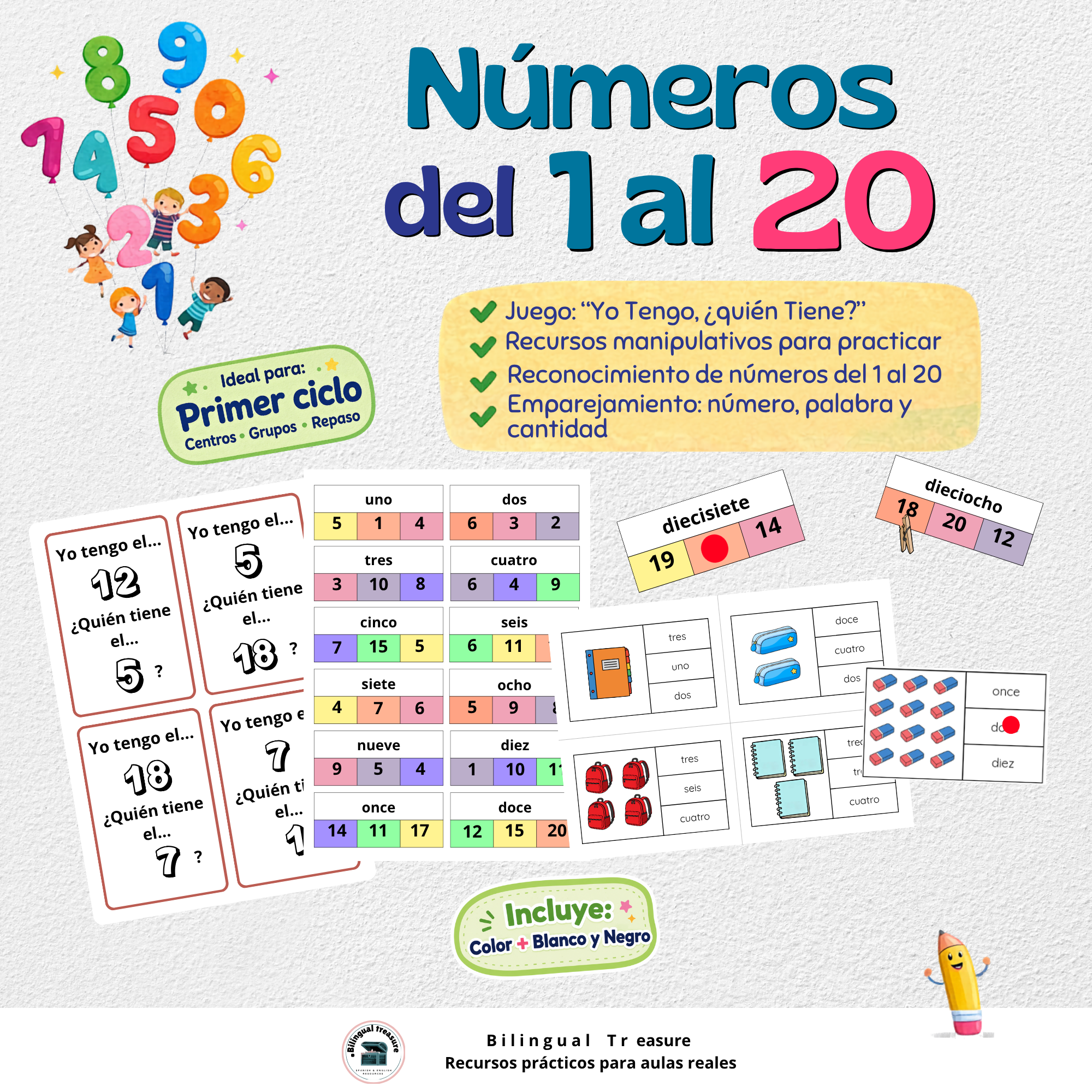 Números del 1 al 20 | Yo Tengo Quién Tiene | Actividades Manipulativas