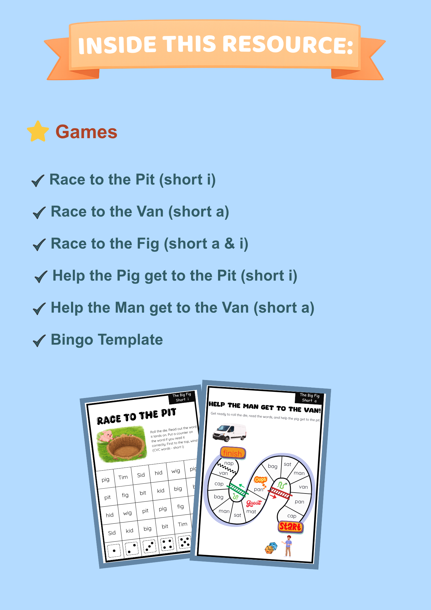 Short I CVC Activities | Short A Review | Phonics Worksheets & Games | k -1