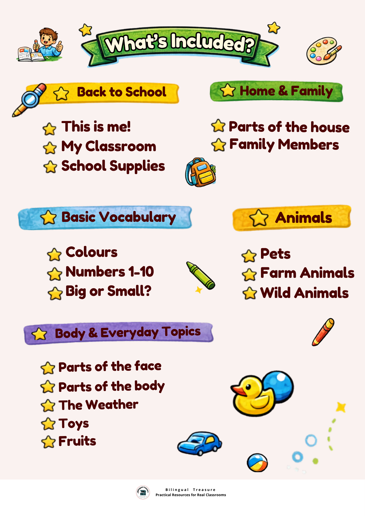 Kindergarten English Workbook | ESL EFL Activities for Beginners | No Prep | 50+ Printable Worksheets