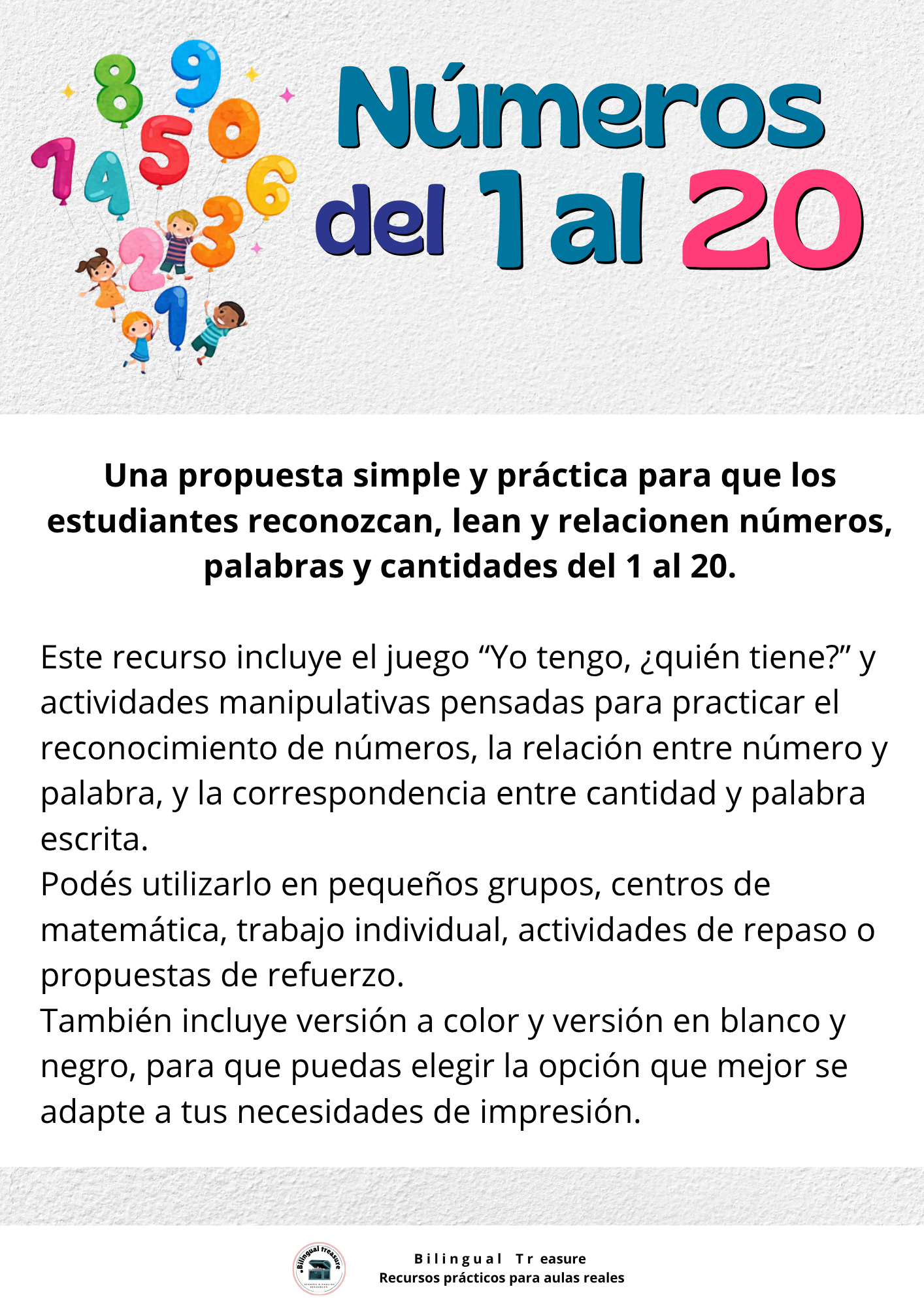 Números del 1 al 20 | Yo Tengo Quién Tiene | Actividades Manipulativas