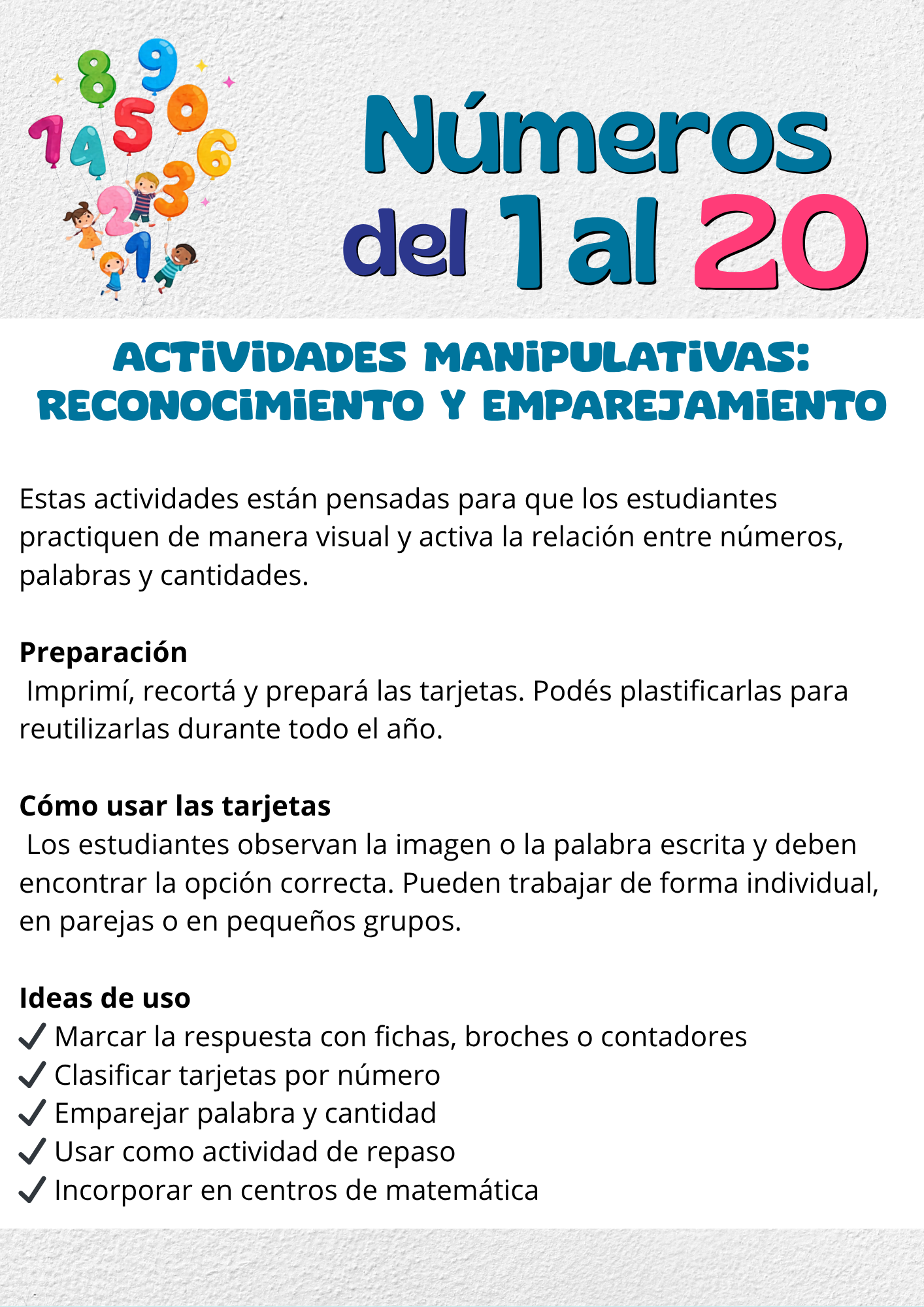 Números del 1 al 20 | Yo Tengo Quién Tiene | Actividades Manipulativas