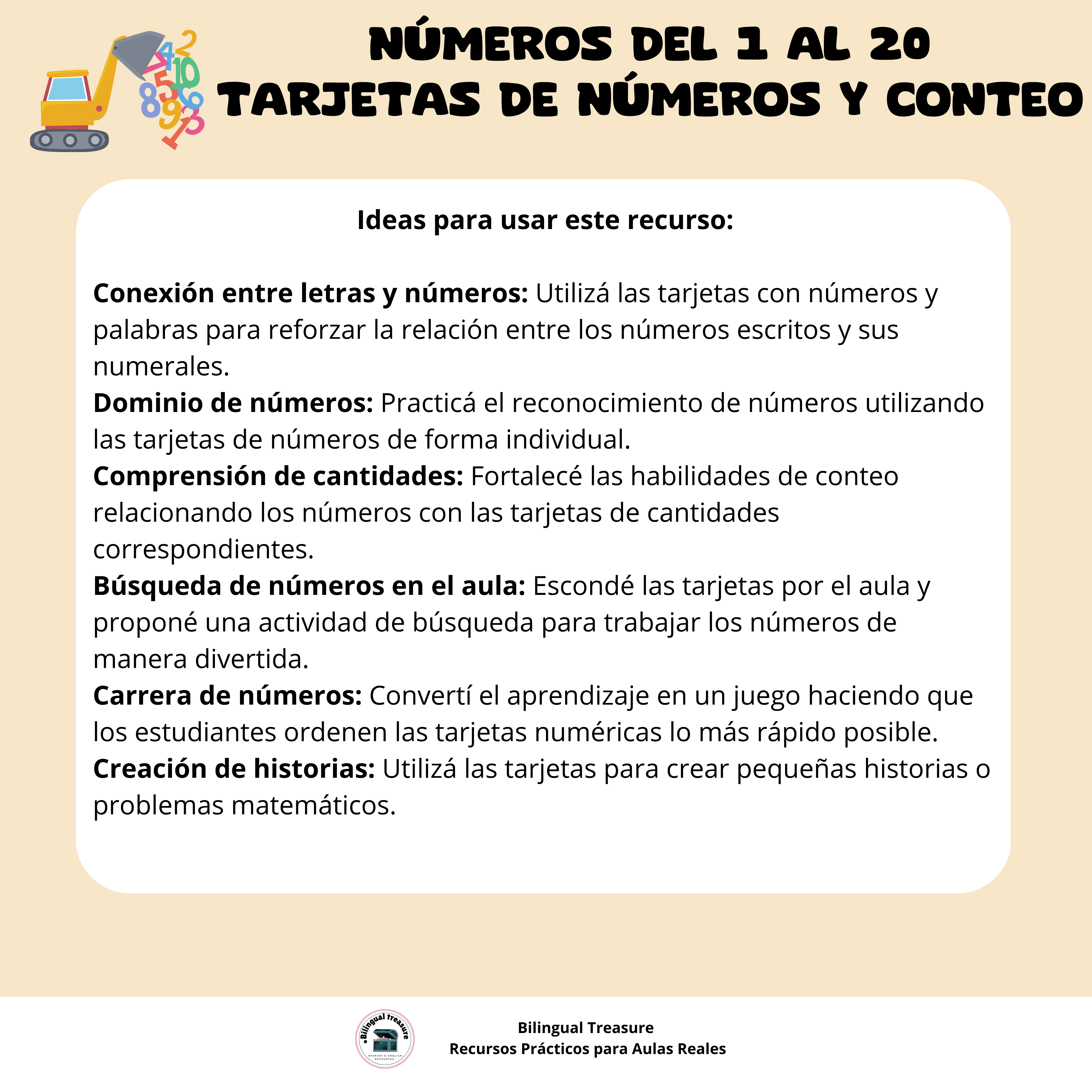 Tarjetas de Números y Cantidades del 1 al 20