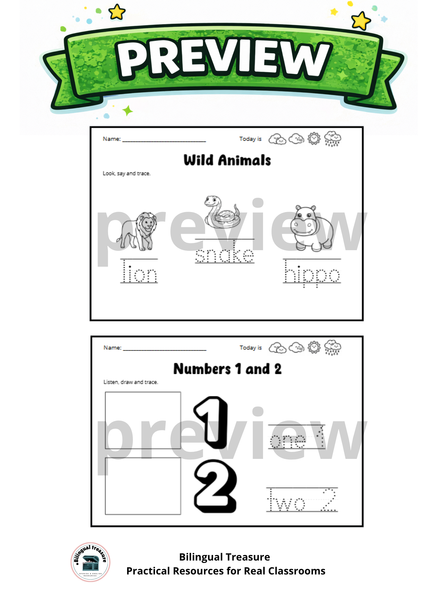 Kindergarten English Workbook | ESL EFL Activities for Beginners | No Prep | 50+ Printable Worksheets