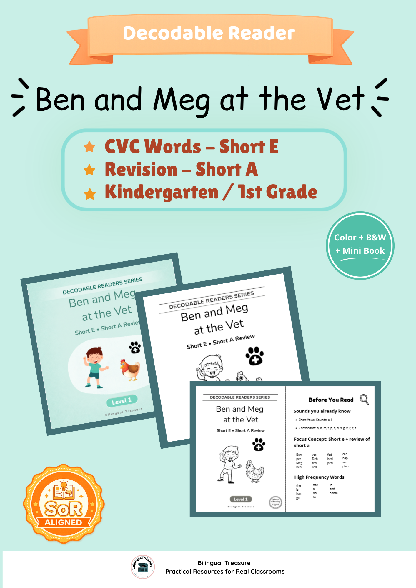 Decodable Reader Short E | Revision Short A | CVC Words Phonics Story | K - 1 | Sor Aligned