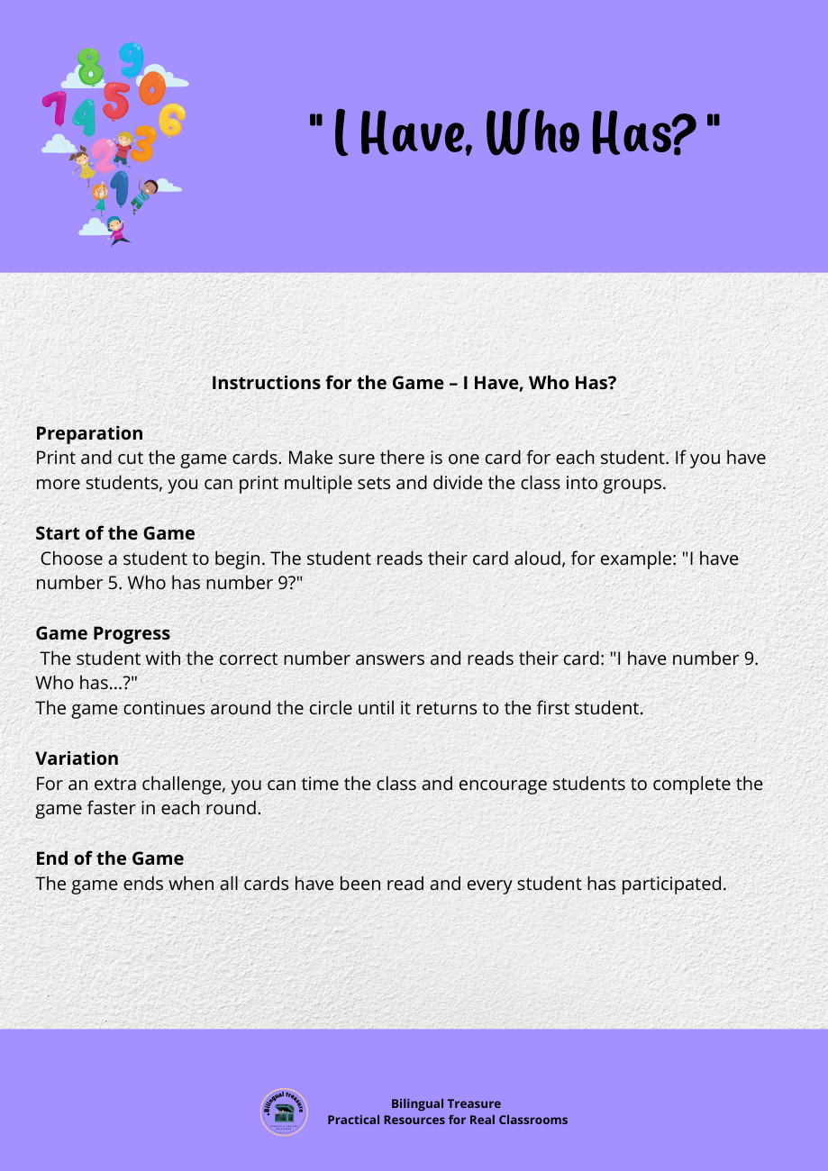 Numbers 1–20 Game and activities