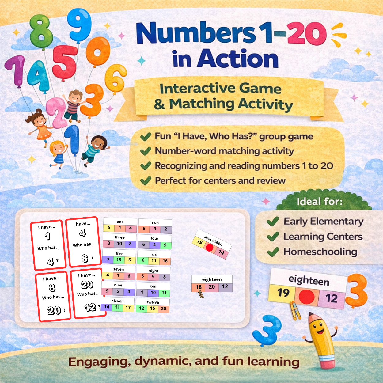 Numbers 1–20 Game and activities