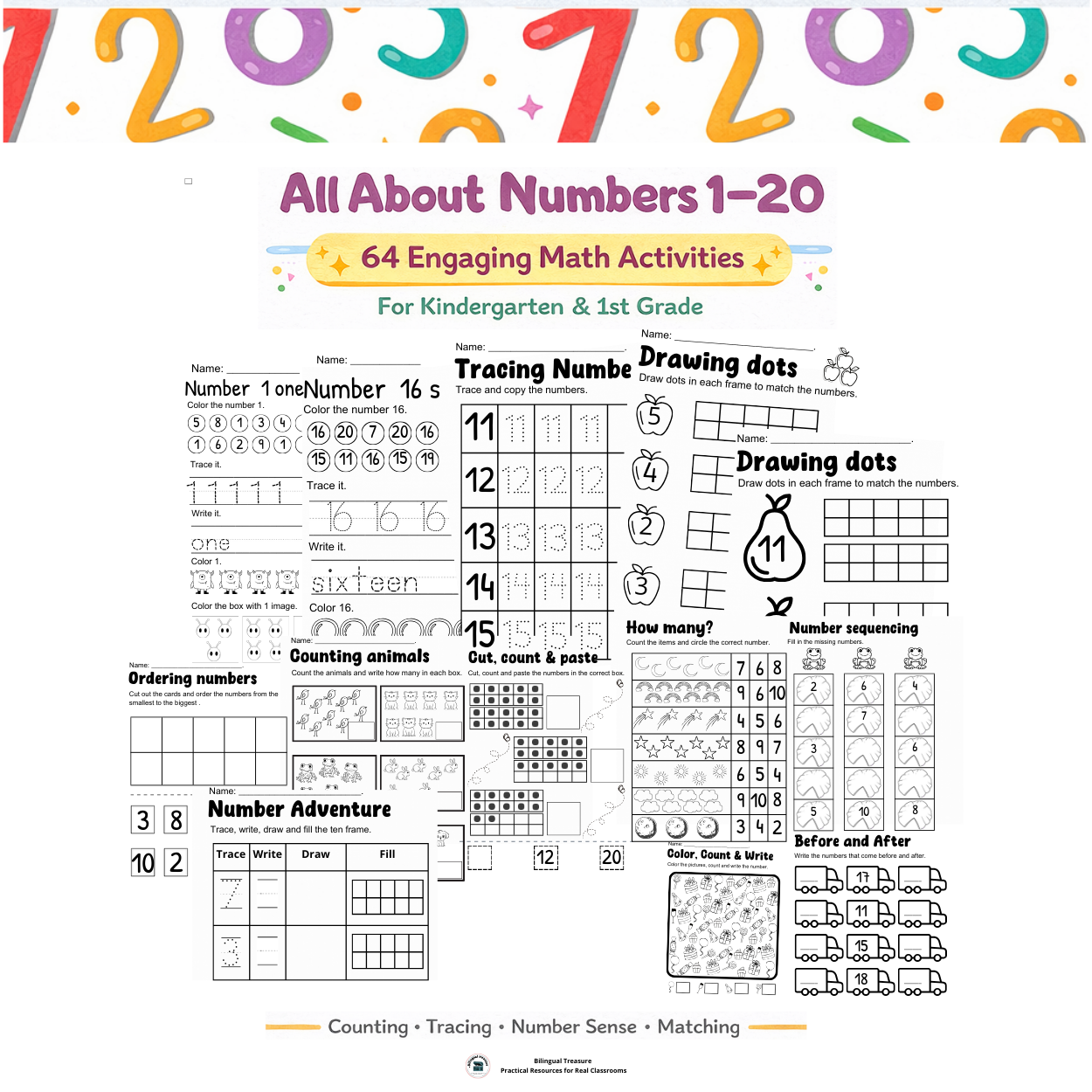 Numbers 1–20 Math Worksheets | Counting, Tracing & Number Sense Worksheets